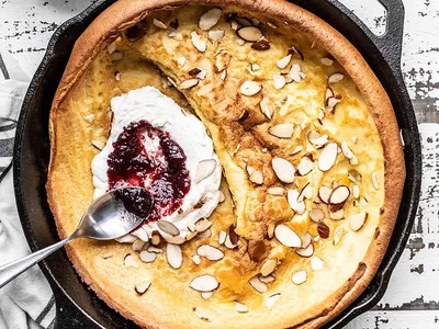 Almond Dutch Baby Pancake with Sweet Ricotta and Jam