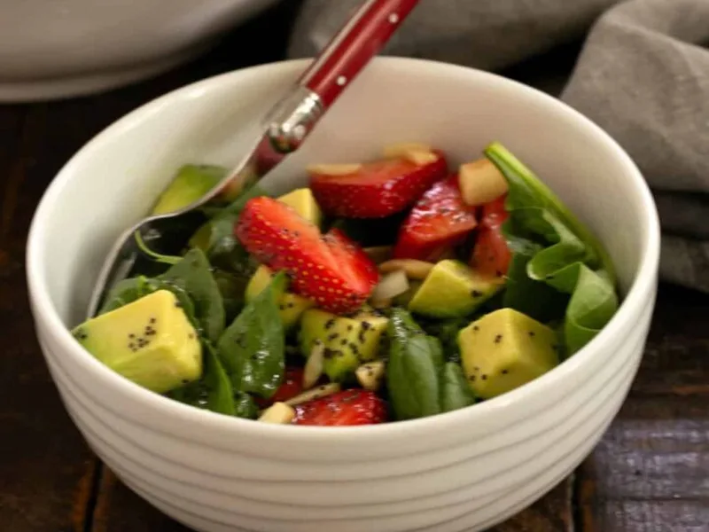 Fresh Strawberry Avocado Spinach Salad with Poppy Seed Dressing