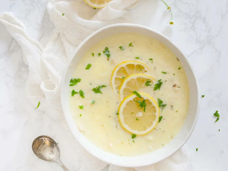 Greek-Style Chicken Lemon Rice Soup with Egg-Thickened Broth