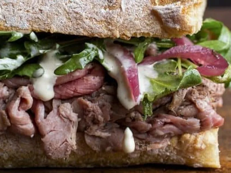 Red Wine Pickled Onion Roast Beef Sandwich with Horseradish