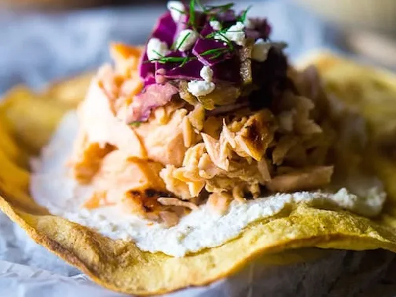 Grilled Salmon Tostadas with Maple Dijon Slaw
