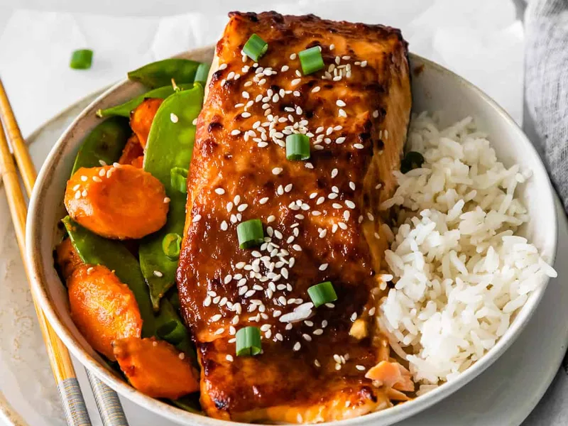 Air Fryer Miso Glazed Salmon with Vegetables