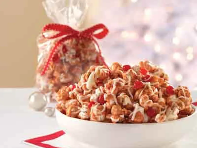 Cinnamon Candy Caramel Corn with Vanilla Drizzle