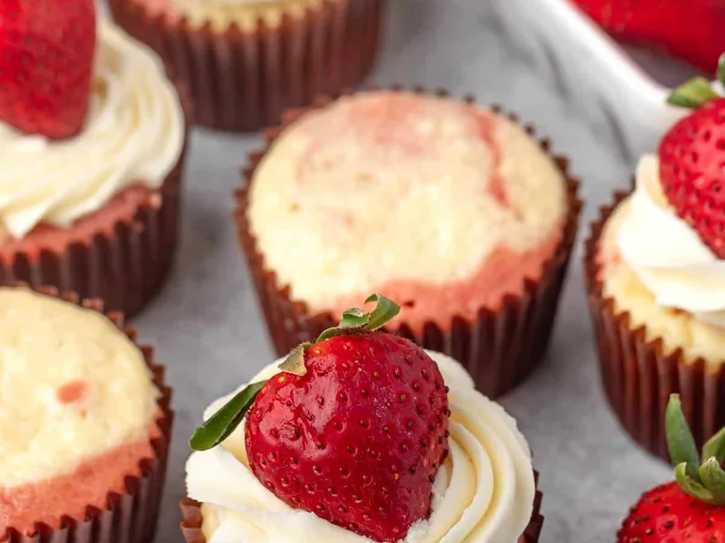 Strawberry Cheesecake Cupcakes with White Chocolate Frosting