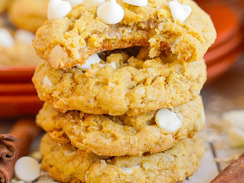 Soft Chewy Pumpkin Oatmeal Cookies with White Chocolate