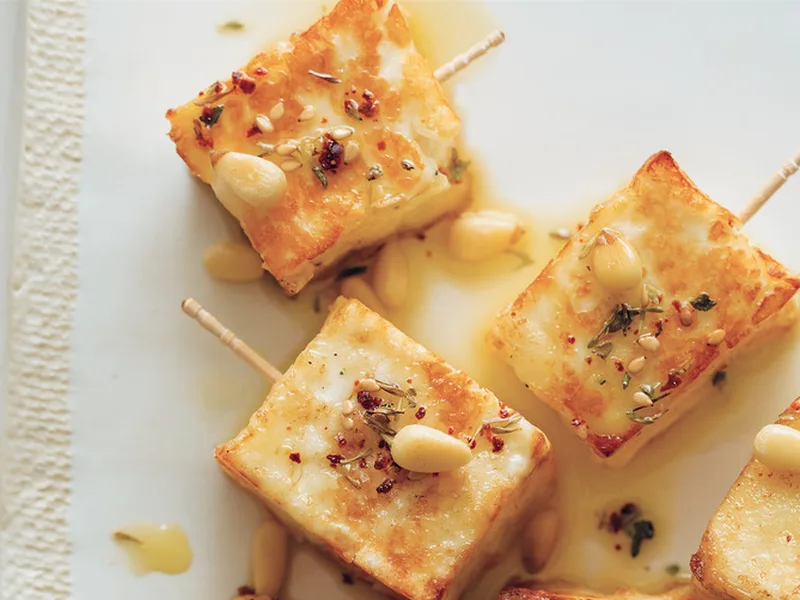 Sautéed Golden Haloumi with Za'atar and Pine Nuts