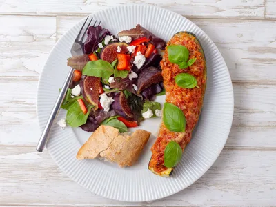Baked Stuffed Courgettes with Ham and Rice