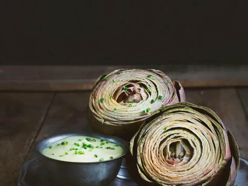 Steamed Artichokes with Garlic Mayonnaise Dipping Sauce