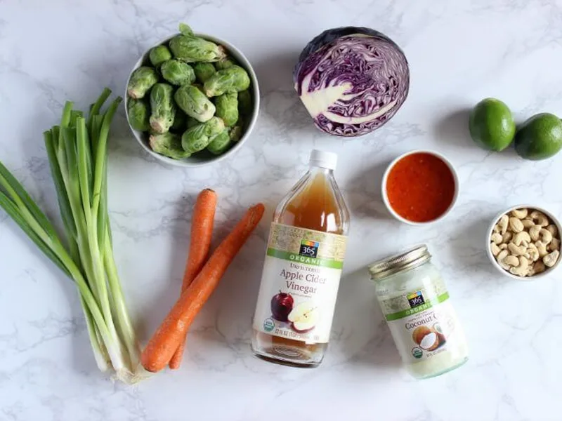 Sweet Chili Brussels Sprouts Slaw with Cashews and Lime