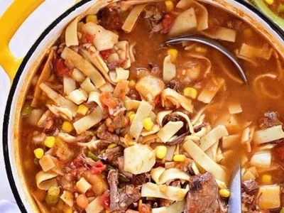 Old Fashioned Vegetable Beef Soup with Chuck Roast and Noodles