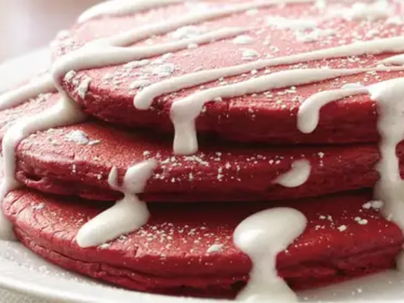 Red Velvet Pancakes with Cream Cheese Topping