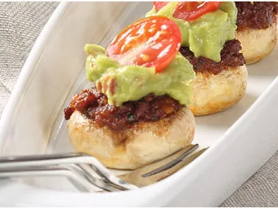 Spicy Chorizo Stuffed Mushrooms with Guac