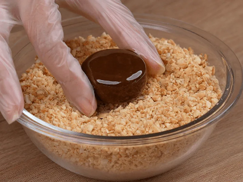 No-Bake Dark Chocolate Peanut Truffles with Crushed Biscuits