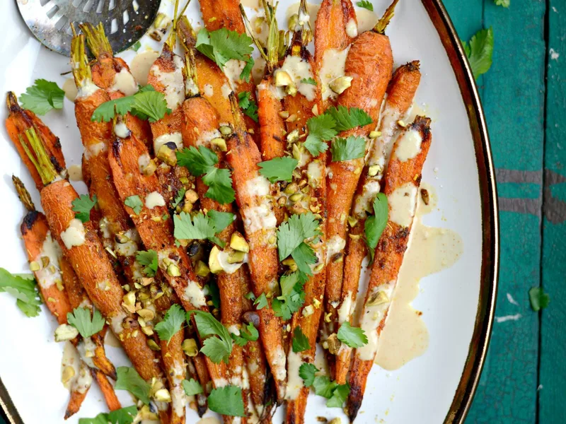 Turmeric Roasted Carrots with Lemon Tahini Dressing