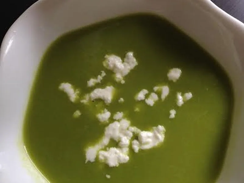 Scallion Green Garlic and Lovage Spring Soup with Goat Cheese