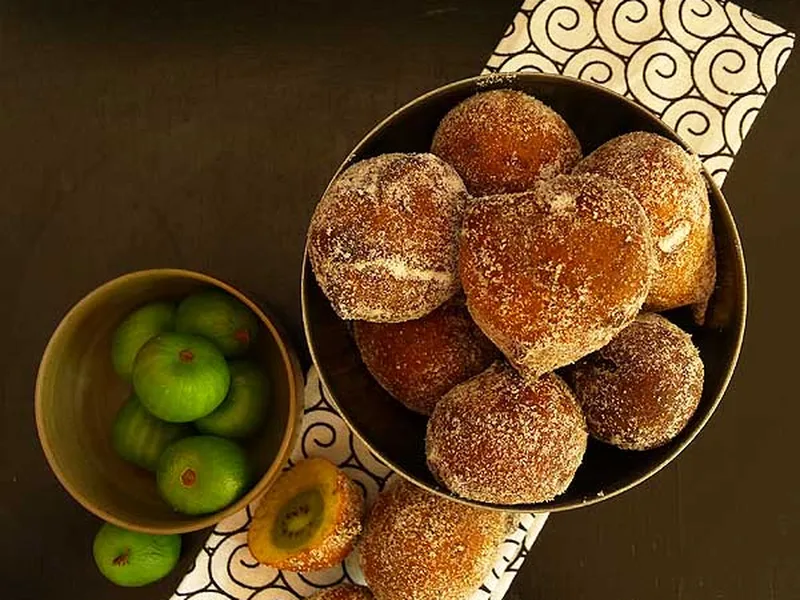 Fried KiwiBerry Doughnuts with Yeast Batter