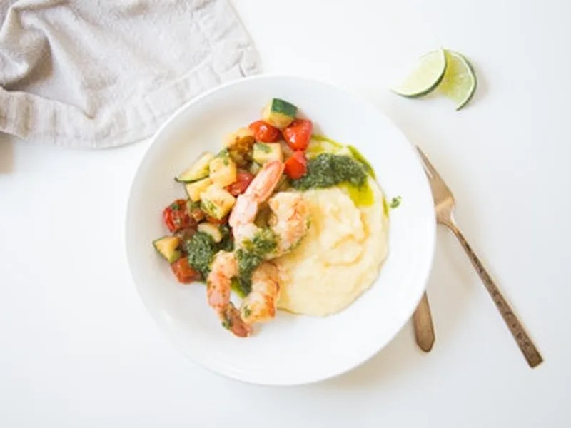 Vegan Sausage and Vegetable Saute with Creamy Polenta