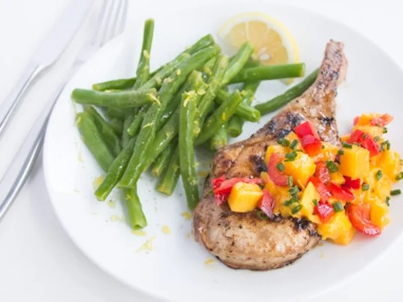 Caribbean Spice-Rubbed Pork Chops with Fresh Mango Salsa