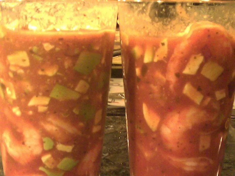 Mexican Shrimp Cocktail in Beer Glasses with Lime and Avocado