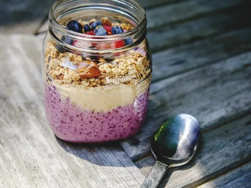 Layered Peanut Butter Jelly Smoothie Bowl