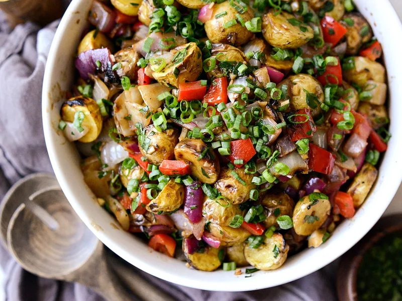 Grilled Potato Salad with Balsamic Vinaigrette and Bell Peppers
