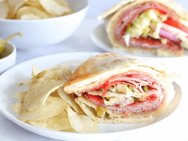 Air Fryer Flatbread Sandwich with Italian Meats and Cheese