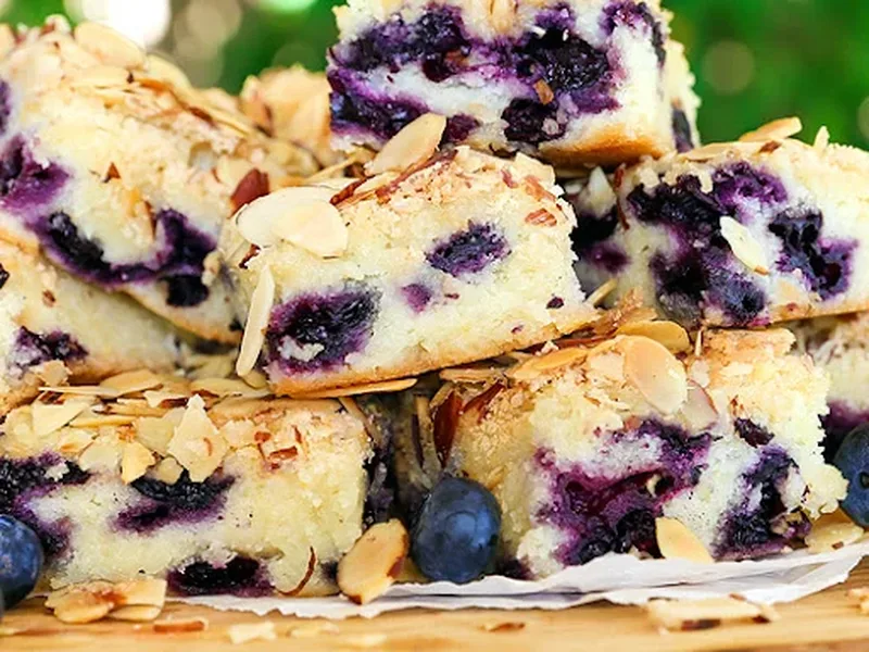 Almond Blueberry Breakfast Cake with Fresh Berries
