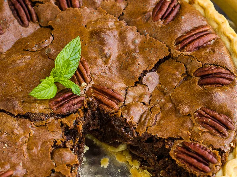 Rich Chocolate Fudge Pecan Pie with Toasted Nuts