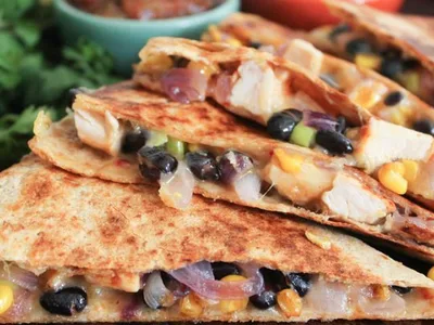 Spicy Chicken Quesadillas with Caramelized Onions
