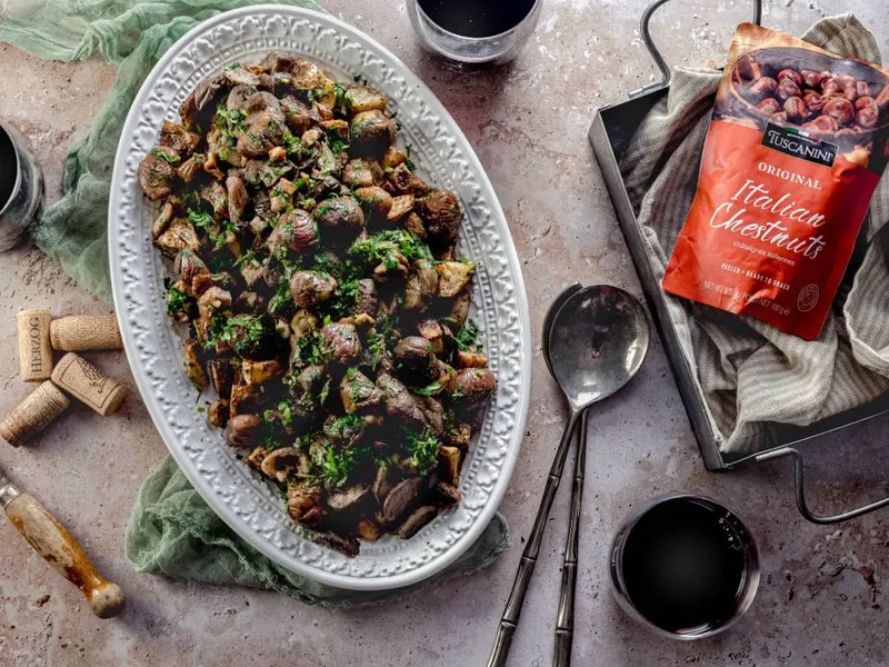 Roasted Potatoes with Chestnuts and Mushrooms