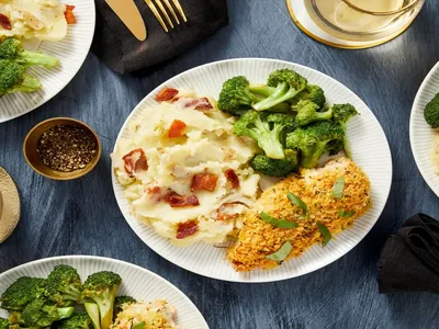 Crispy Lemon Basil Chicken with Loaded Bacon Mashed Potatoes