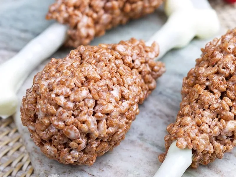 Easy Chocolate Rice Krispie Turkey Legs with Pretzel Bones