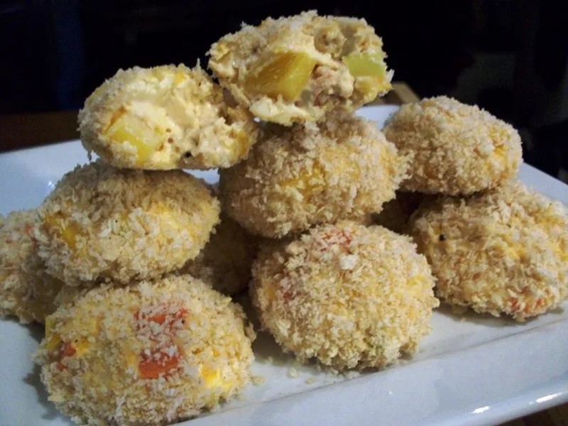 Crispy Chicken Cheese Poppers with Berry Dipping Sauce