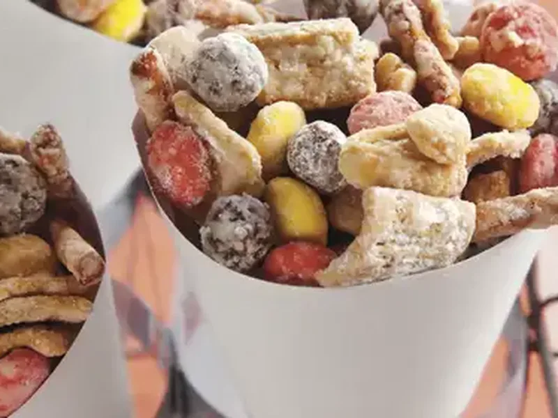 Crunchy Peanut Butter Cereal Party Mix with White Chocolate