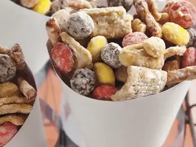Crunchy Peanut Butter Cereal Party Mix with White Chocolate