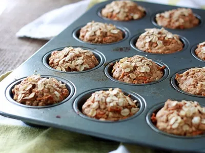 Spiced Carrot Oat Muffins with Flaxseed and Cinnamon