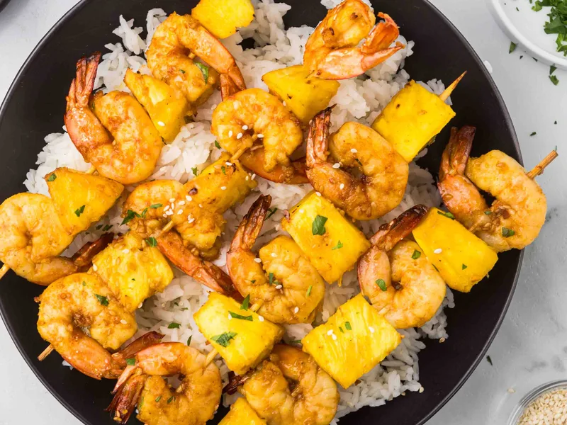 Air Fryer Garlic Lemon Shrimp Skewers