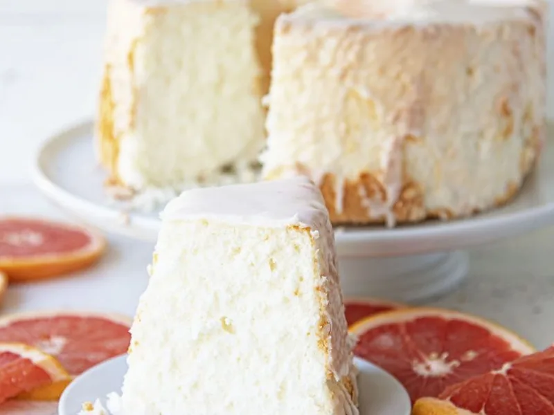 Ruby Red Grapefruit Glazed Angel Food Cake