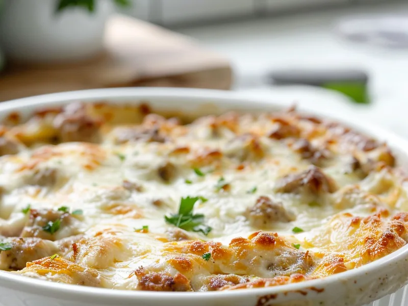 Keto Italian Sausage Artichoke Heart Dip - Hot Baked Cheese