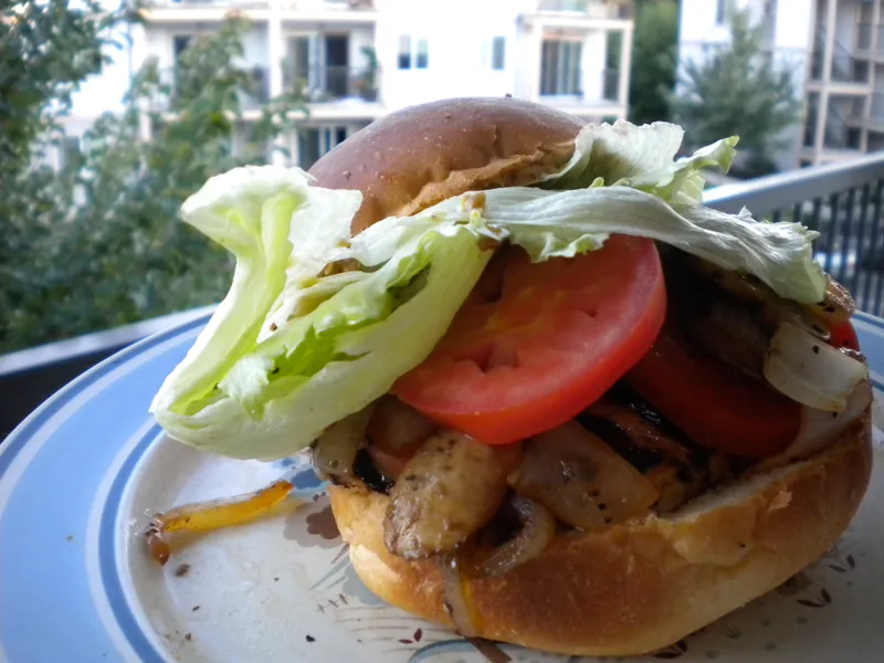 Grilled Chicken Burger with Charred Peppers