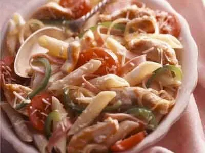 Creamy Penne with Chicken, Ham and Fresh Tomatoes