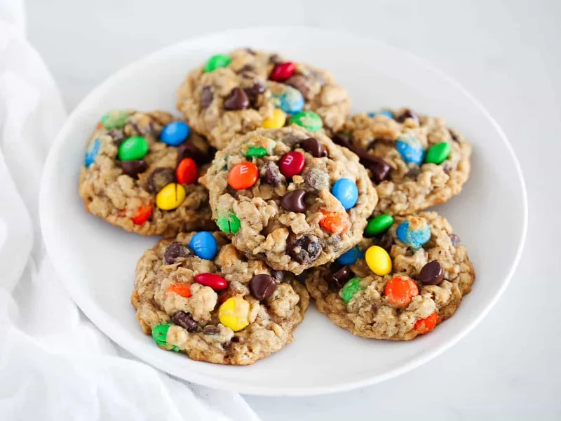 Chewy Oatmeal M&M Cookies with Brown Sugar and Cinnamon