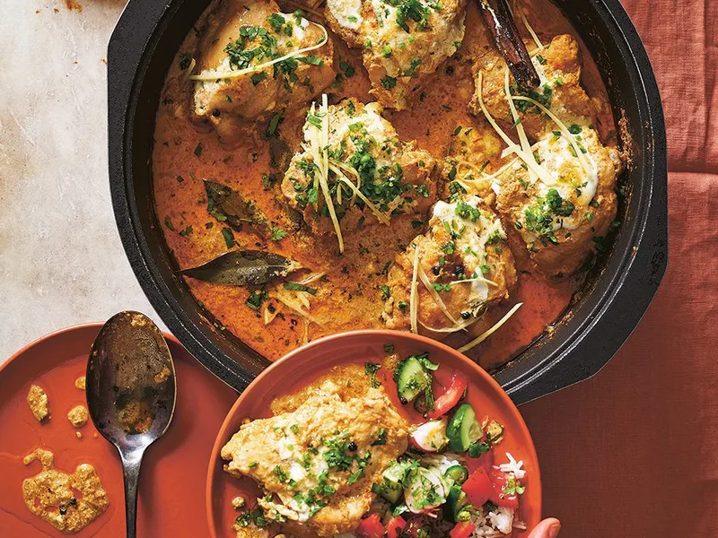 Pakistani Chicken Korma with Saffron and Crispy Onions