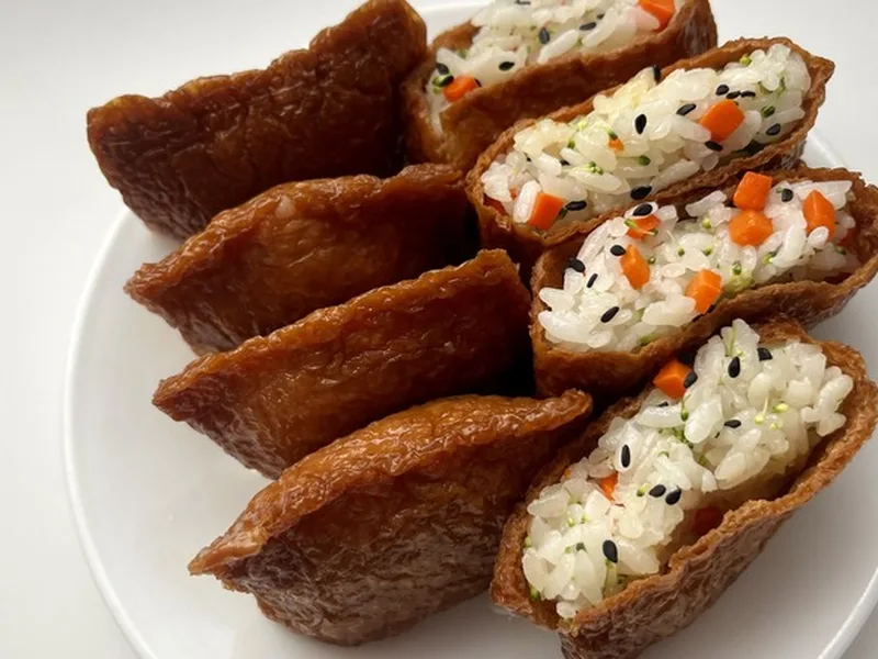 Korean Fried Tofu Pockets with Seasoned Rice