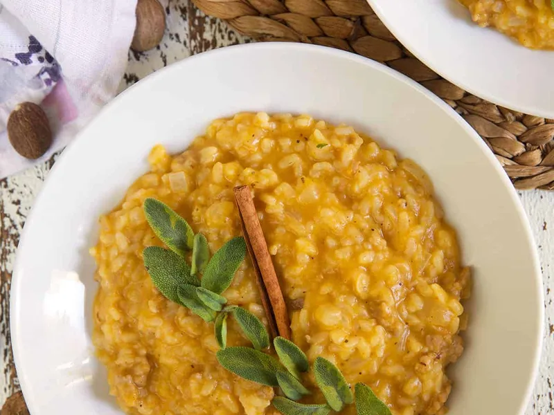 Butternut Squash Risotto with Italian Sausage and Crispy Sage