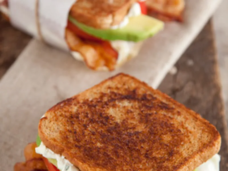 Fried Egg and Avocado Sandwich with Bacon and Cream Cheese