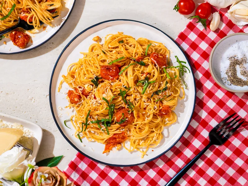 Angel Hair Pasta with Burst Cherry Tomatoes