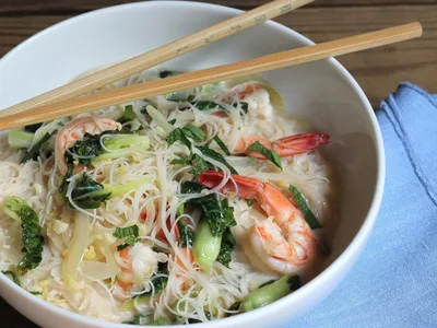 Shrimp and Rice Noodles in Coconut Broth
