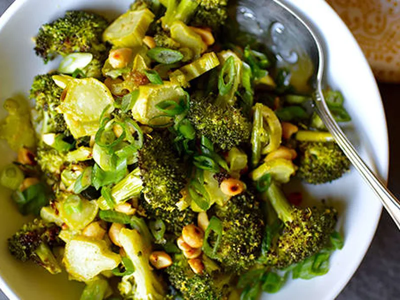 Roasted Broccoli with Peanuts and Nutritional Yeast