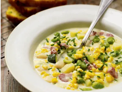 Succotash Stew with Smoked Cheddar Cornbread